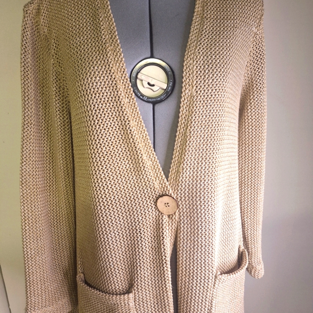 Women's Beige Knit Long Sweater Size Med 10/12